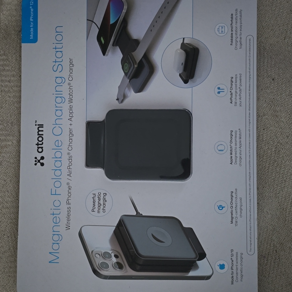 Atomi Magnetic Foldable Charging Station - Wireless Charging for iPhone, Apple